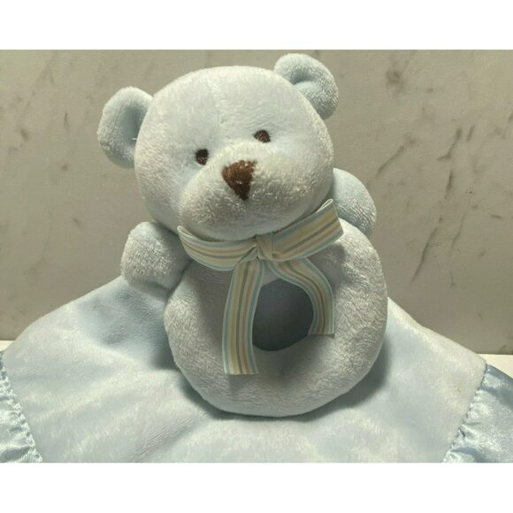 Carters Lovie Rattle Blue Minky & Satin Bear 14" Square Soft Cuddly Baby Toy - Picture 2 of 5